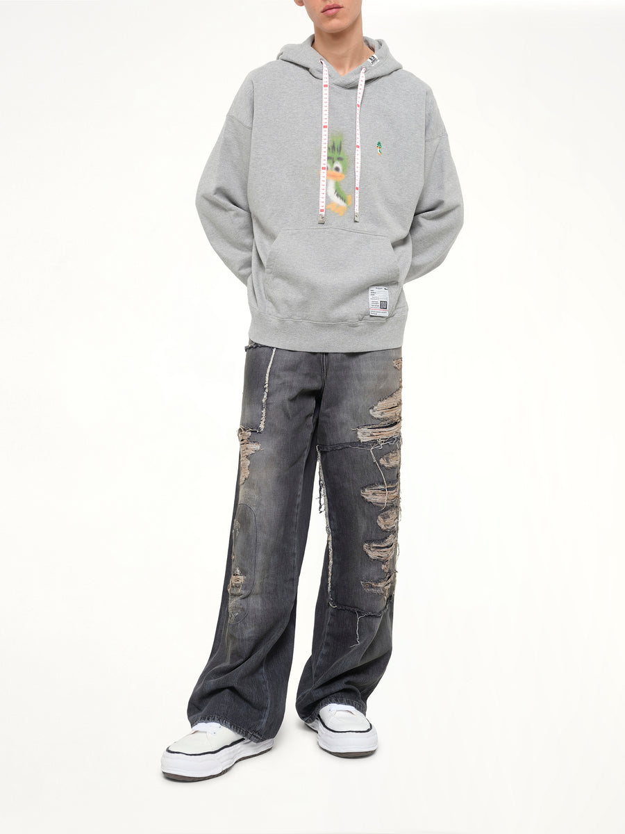 Leon Printed Sweat Hoodie in Gray