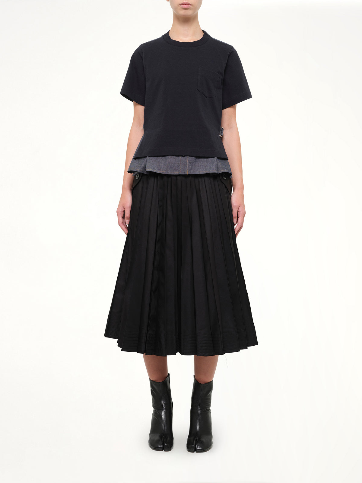 Light Weight Denim x Cotton Jersey T-Shirt in Navy/Blue