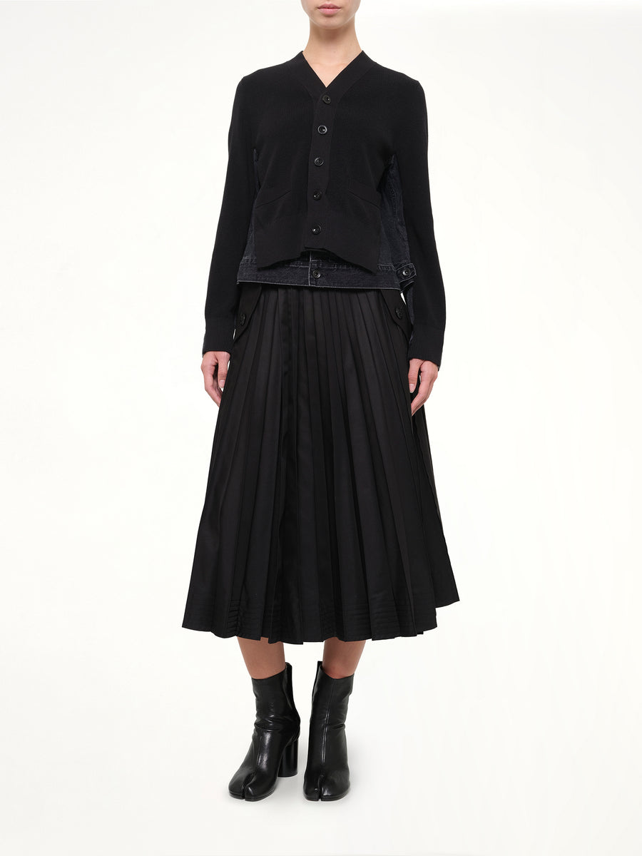 Long Sleeve Denim x Knit Cardigan in Black