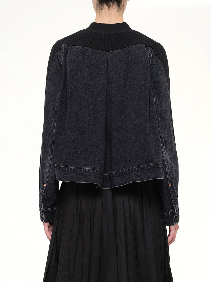 Long Sleeve Denim x Knit Cardigan in Black