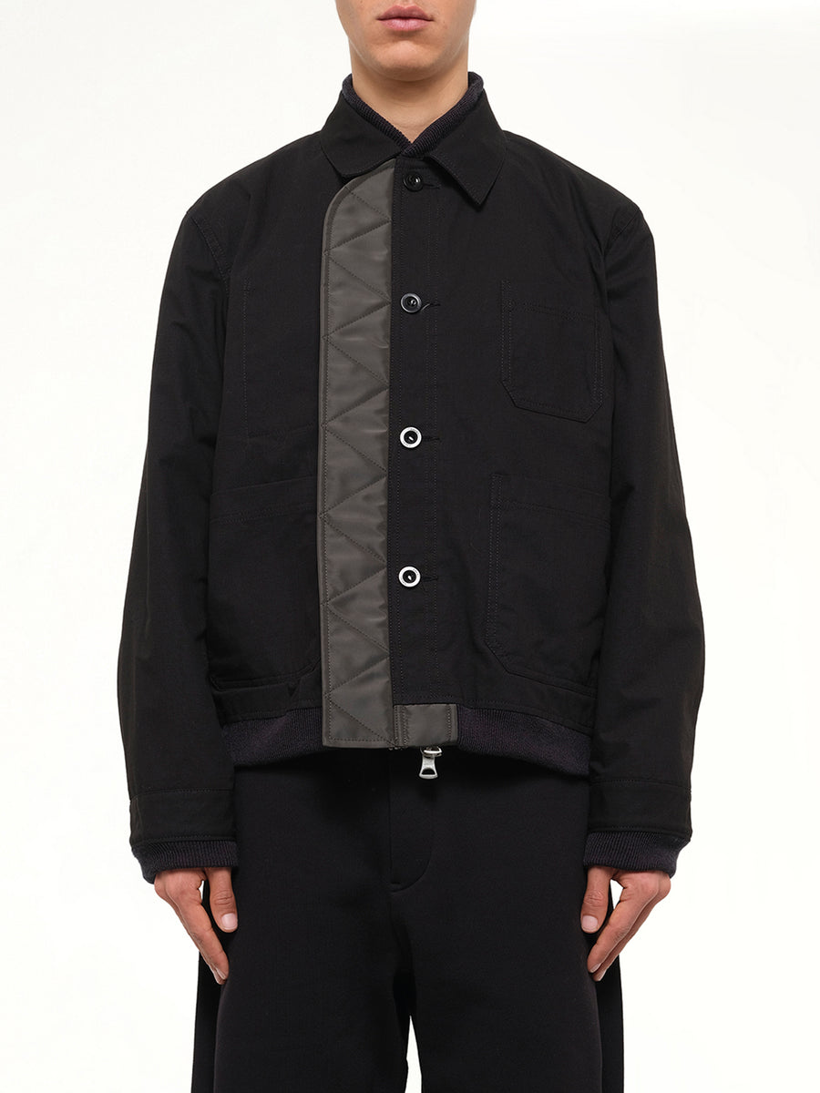 Nylon Twill x Rip Stop Reversible Blouson in Black/Dark Khaki
