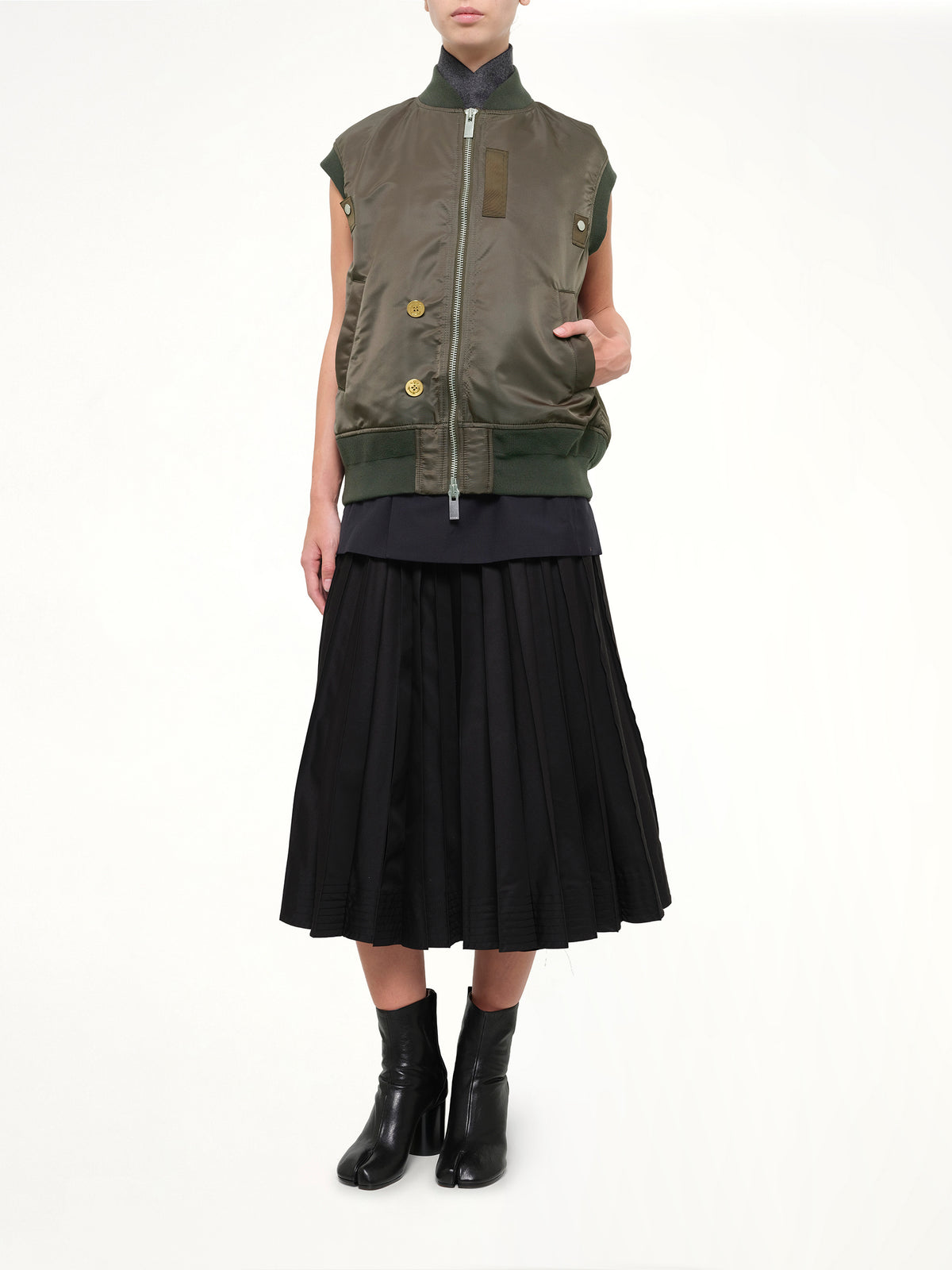 Nylon Twill x Suiting Vest in Navy/Dark Khaki
