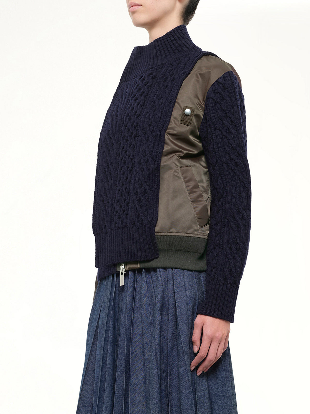 Nylon Twill x Wool Knit Blouson in Navy/Dark Khaki