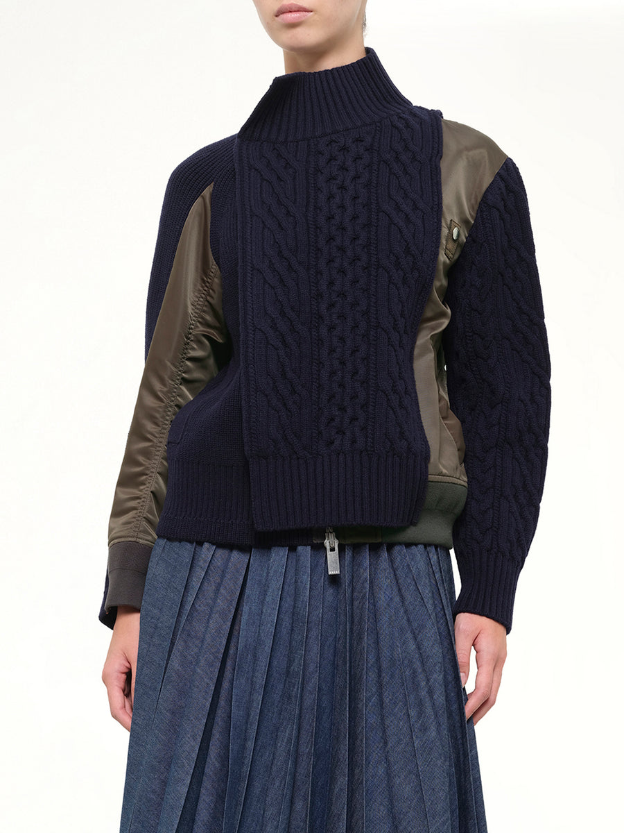 Nylon Twill x Wool Knit Blouson in Navy/Dark Khaki