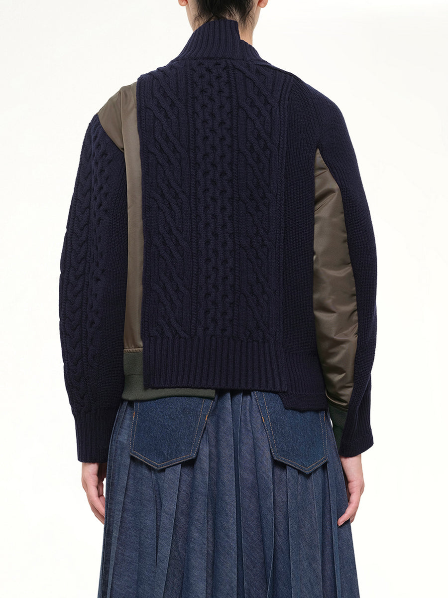 Nylon Twill x Wool Knit Blouson in Navy/Dark Khaki