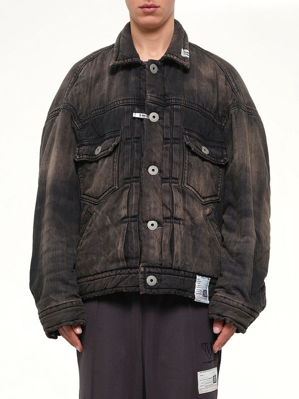 Puffer Denim Jacket in Black