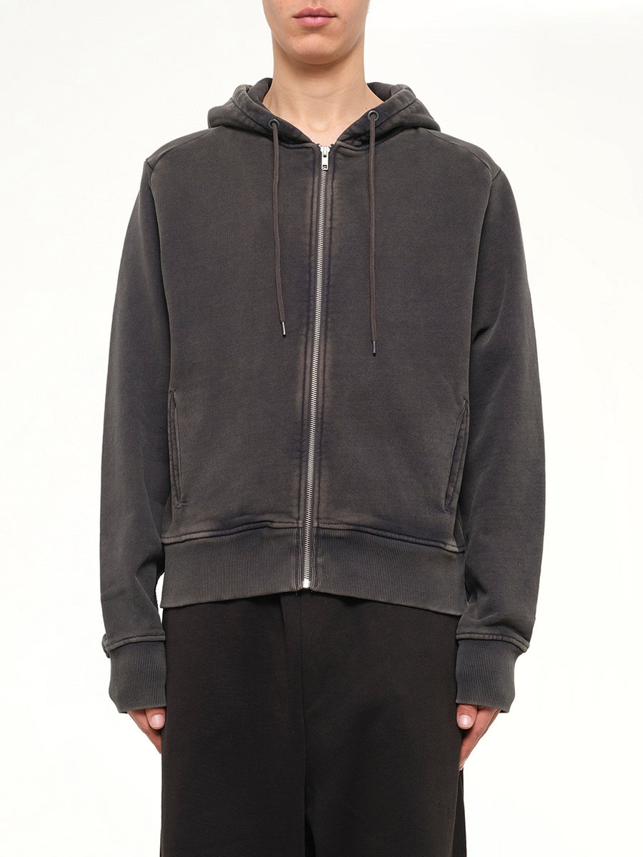 Slim Zip Up in Washed Black