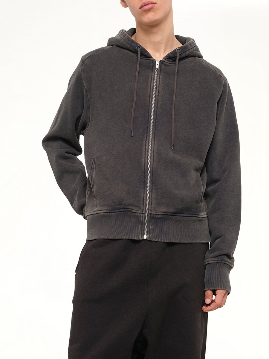 Slim Zip Up in Washed Black