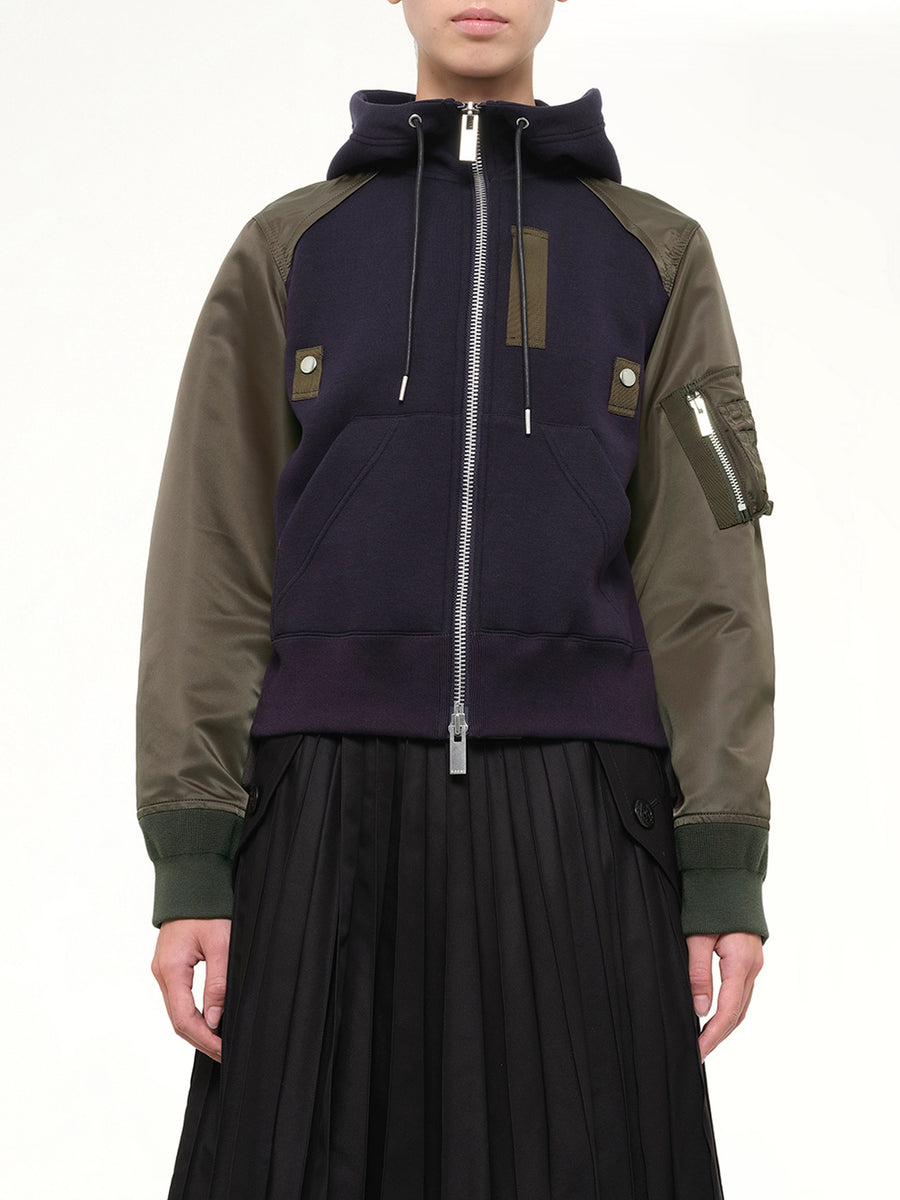 Sponge Sweat Zip Hoodie in Navy/Dark Khaki