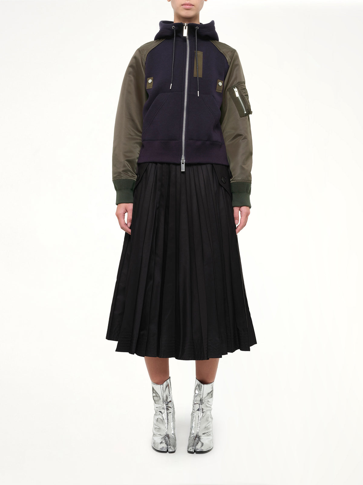 Sponge Sweat Zip Hoodie in Navy/Dark Khaki