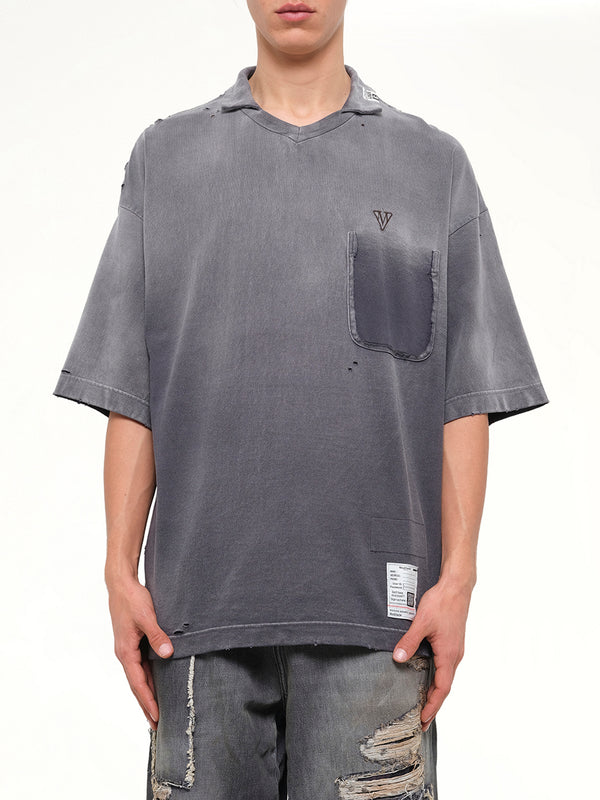 Sun Faded Collared T-Shirt in Black
