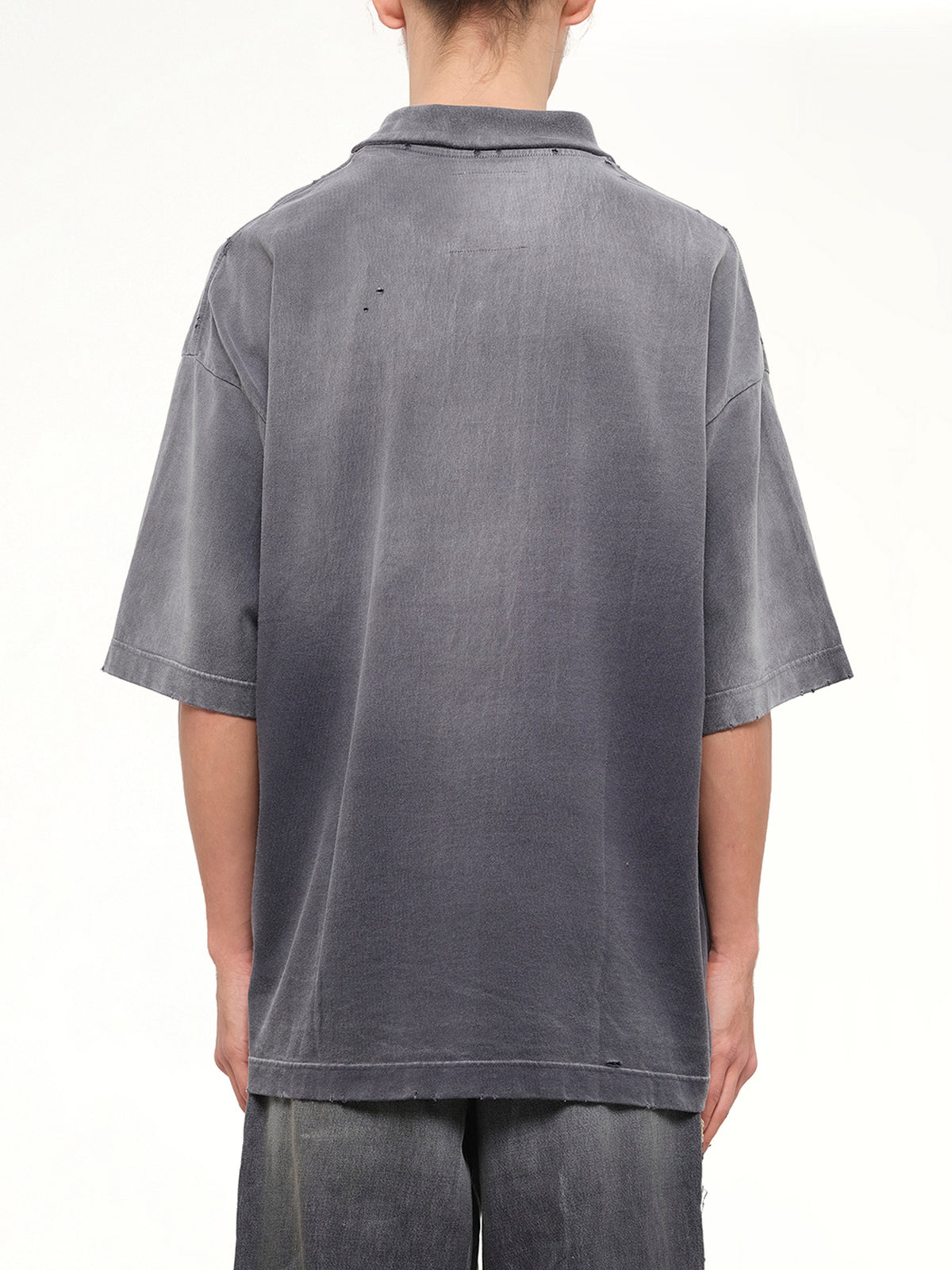 Sun Faded Collared T-Shirt in Black