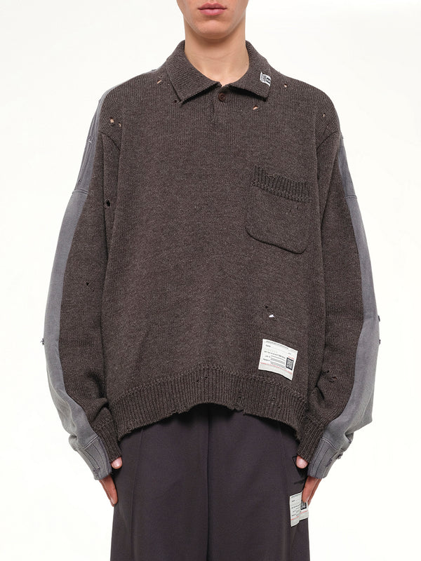 Sweat Combined Knit Sweater in Brown