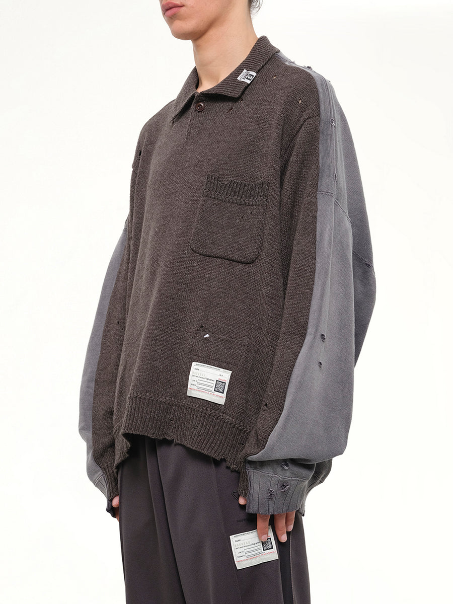 Sweat Combined Knit Sweater in Brown