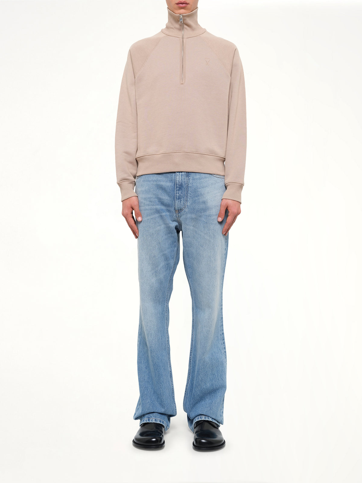 Embossed Ami De Coeur Zipped Sweatshirt in Beige