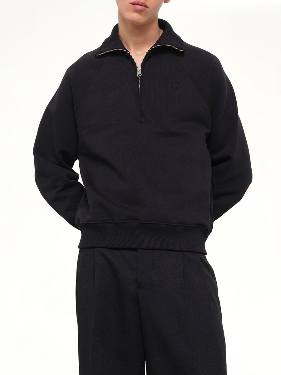Embossed Ami De Coeur Zipped Sweatshirt in Black
