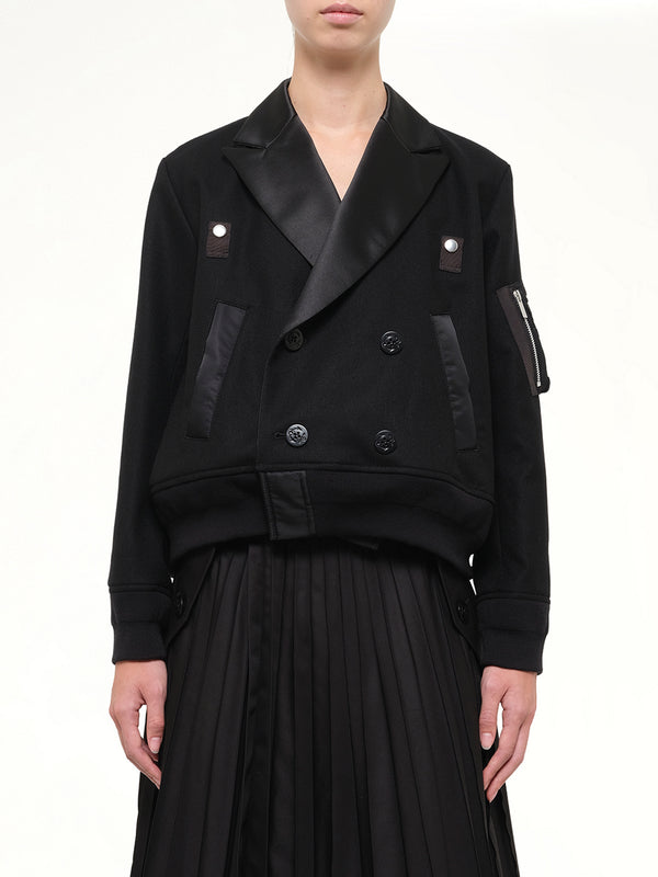Wool Flannel x Nylon Twill Jacket in Black