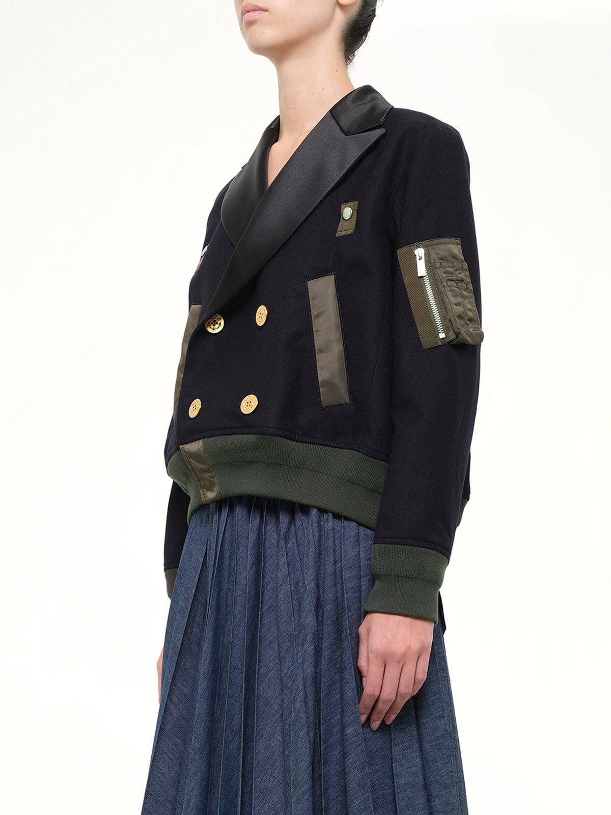 Wool Flannel x Nylon Twill Jacket in Navy