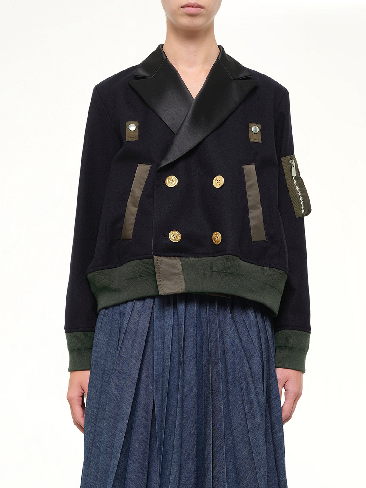 Wool Flannel x Nylon Twill Jacket in Navy