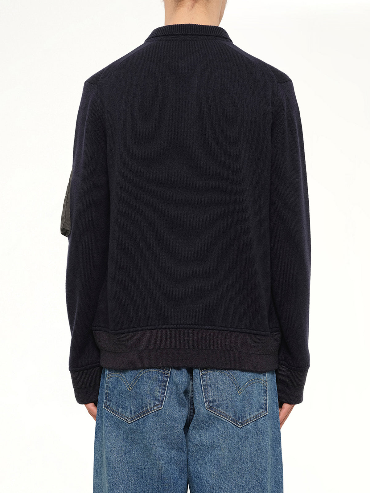 Wool Knit Polo Shirt in Navy/Dark Khaki