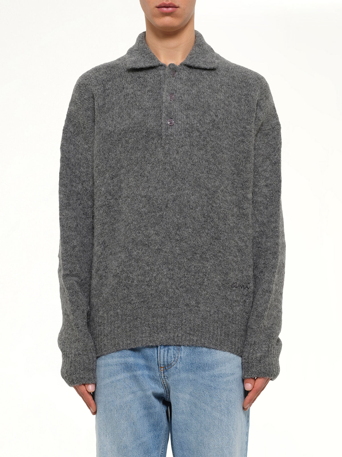 Ami Polo Sweater in Charcoal Grey