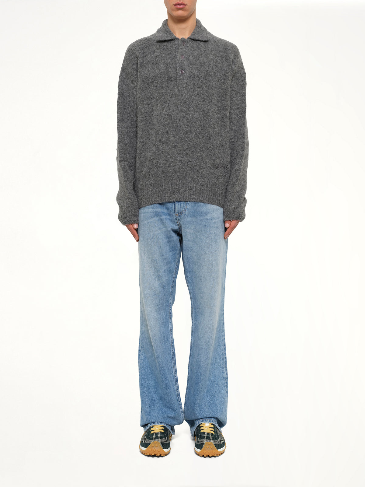 Ami Polo Sweater in Charcoal Grey