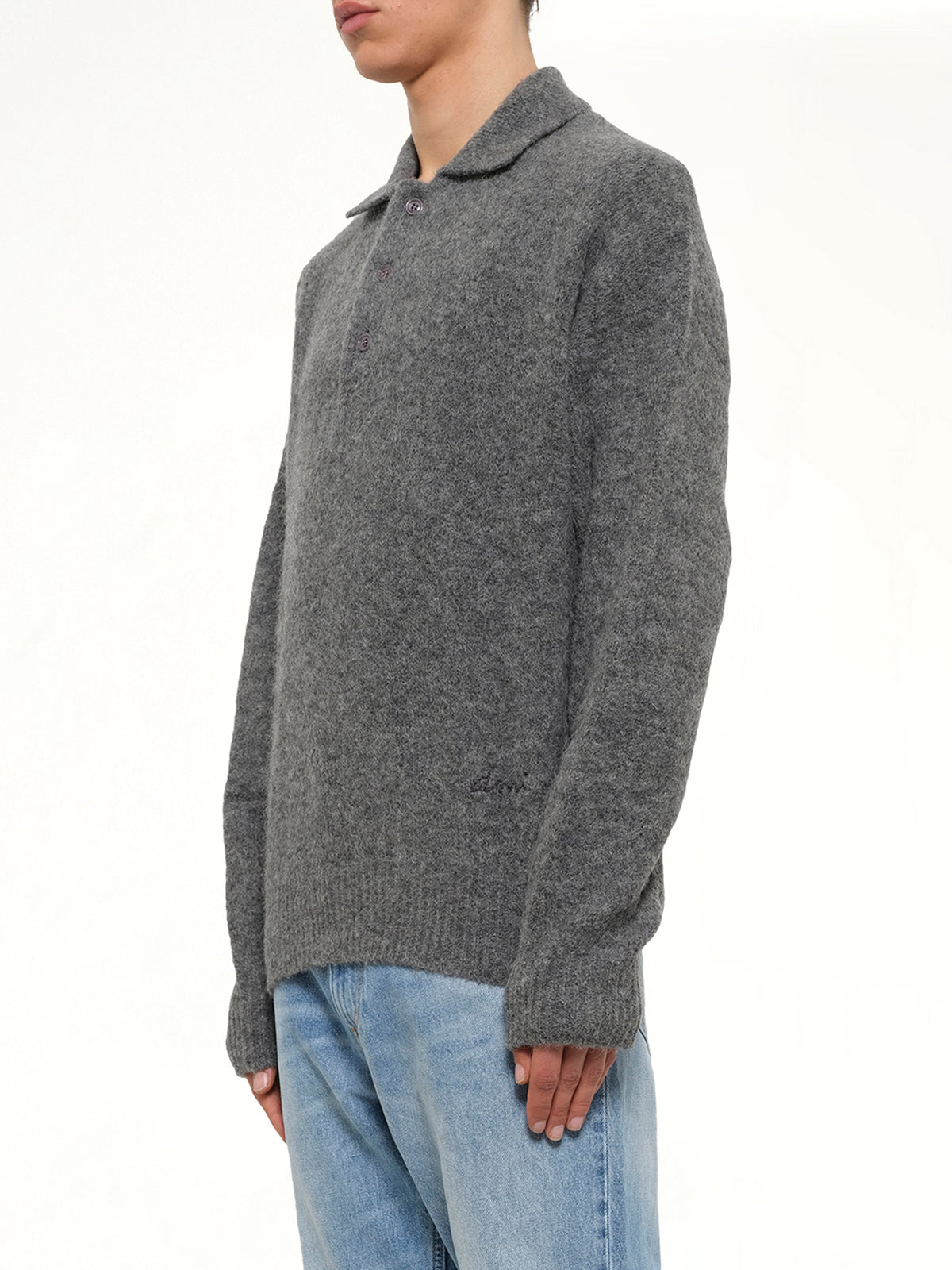 Ami Polo Sweater in Charcoal Grey