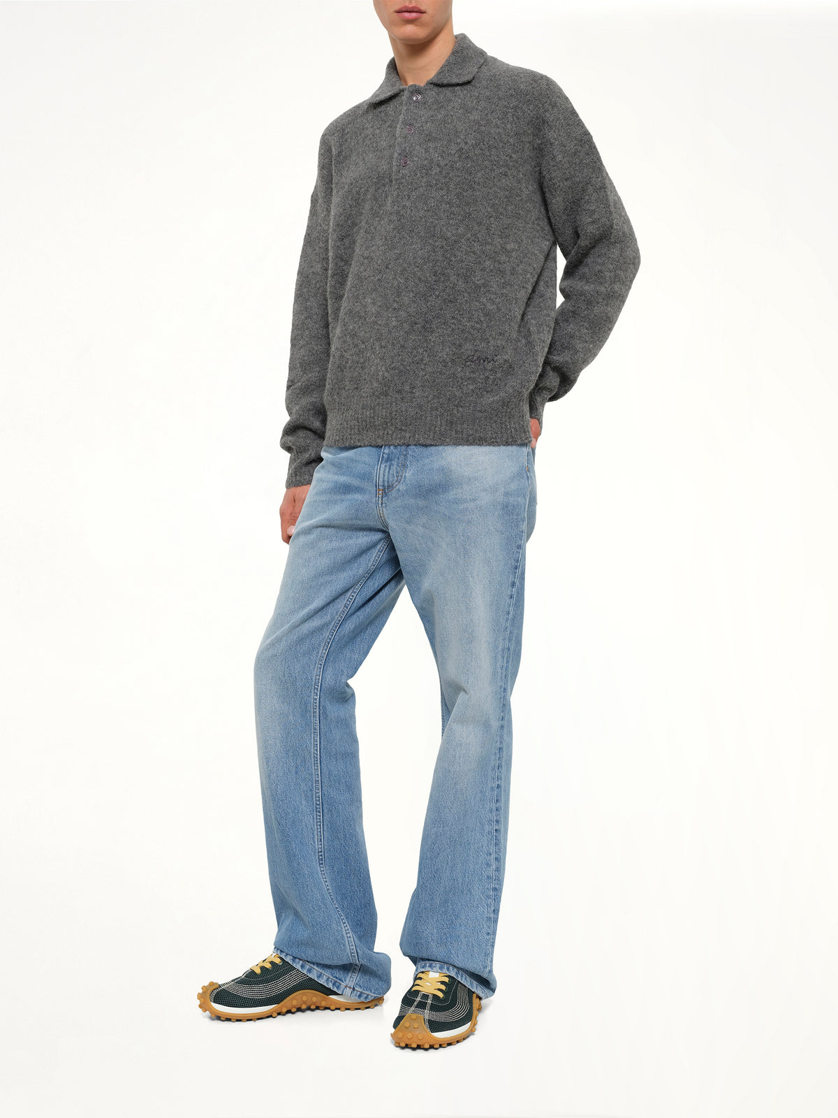 Ami Polo Sweater in Charcoal Grey