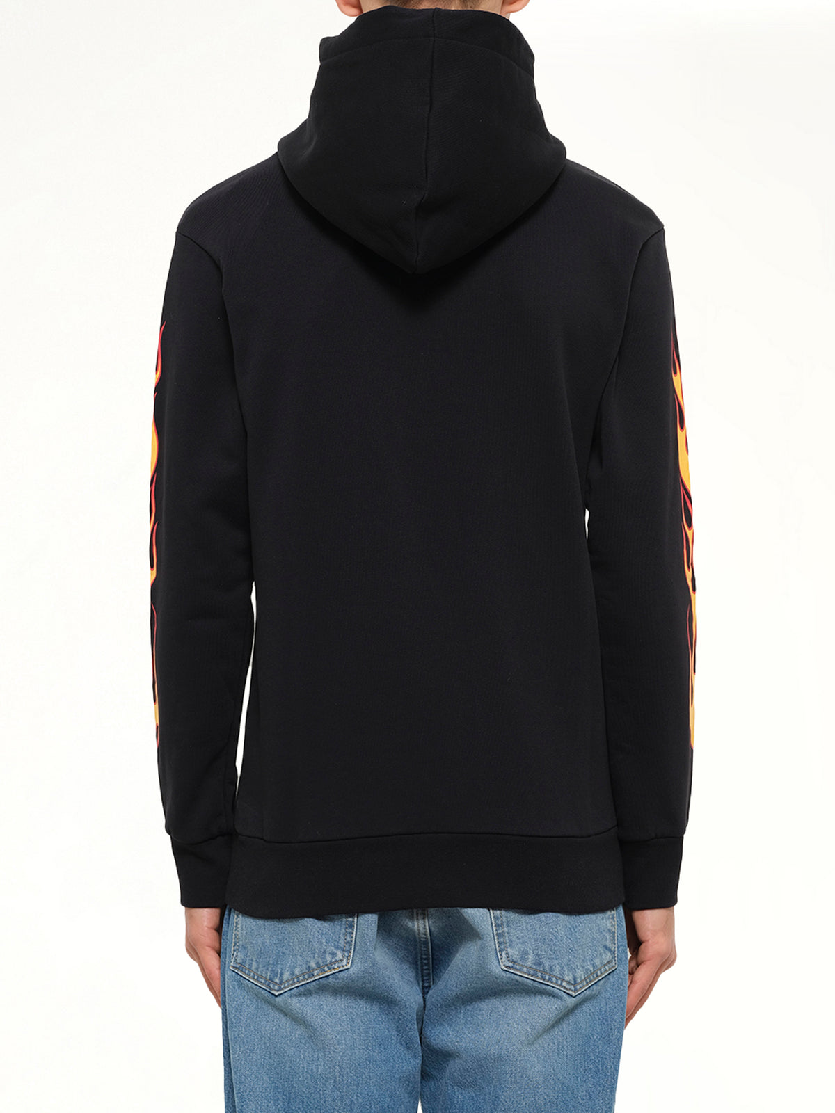 Printed Palms and Flames Hoodie in Black