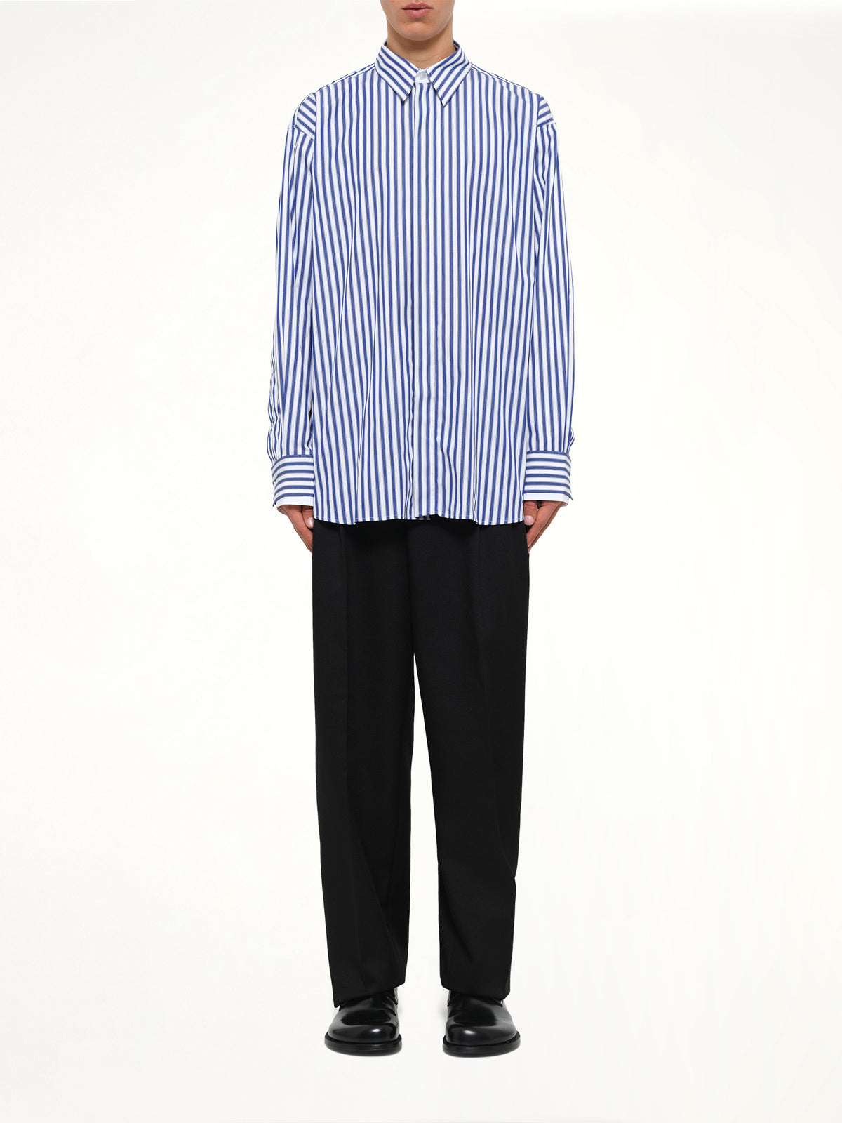 Double Sleeves Large Fit Shirt in Blue Stripe