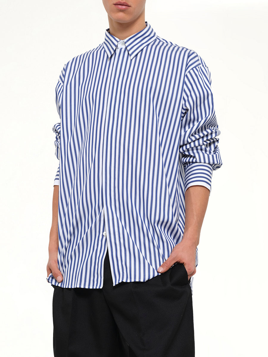 Double Sleeves Large Fit Shirt in Blue Stripe