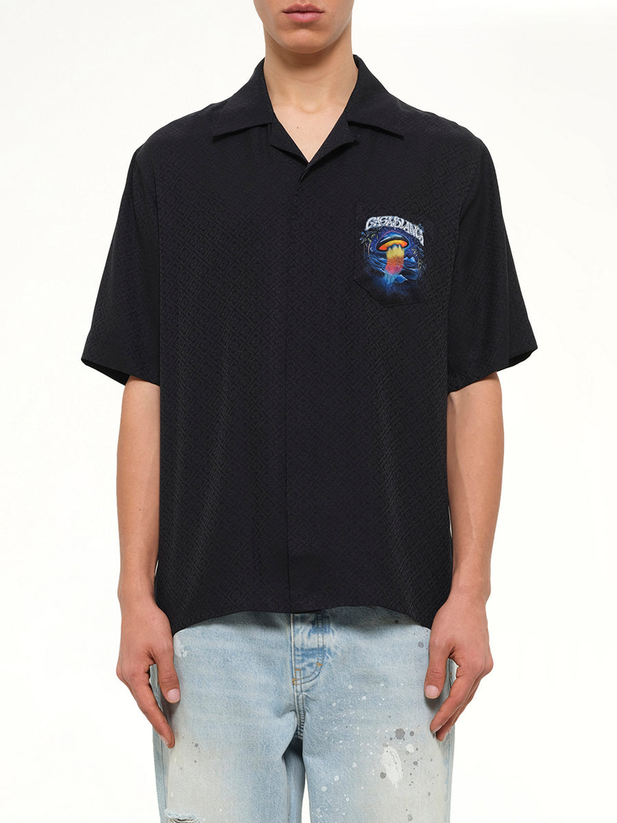 Sahara Twilight Cuban Collar SS Shirt in Black