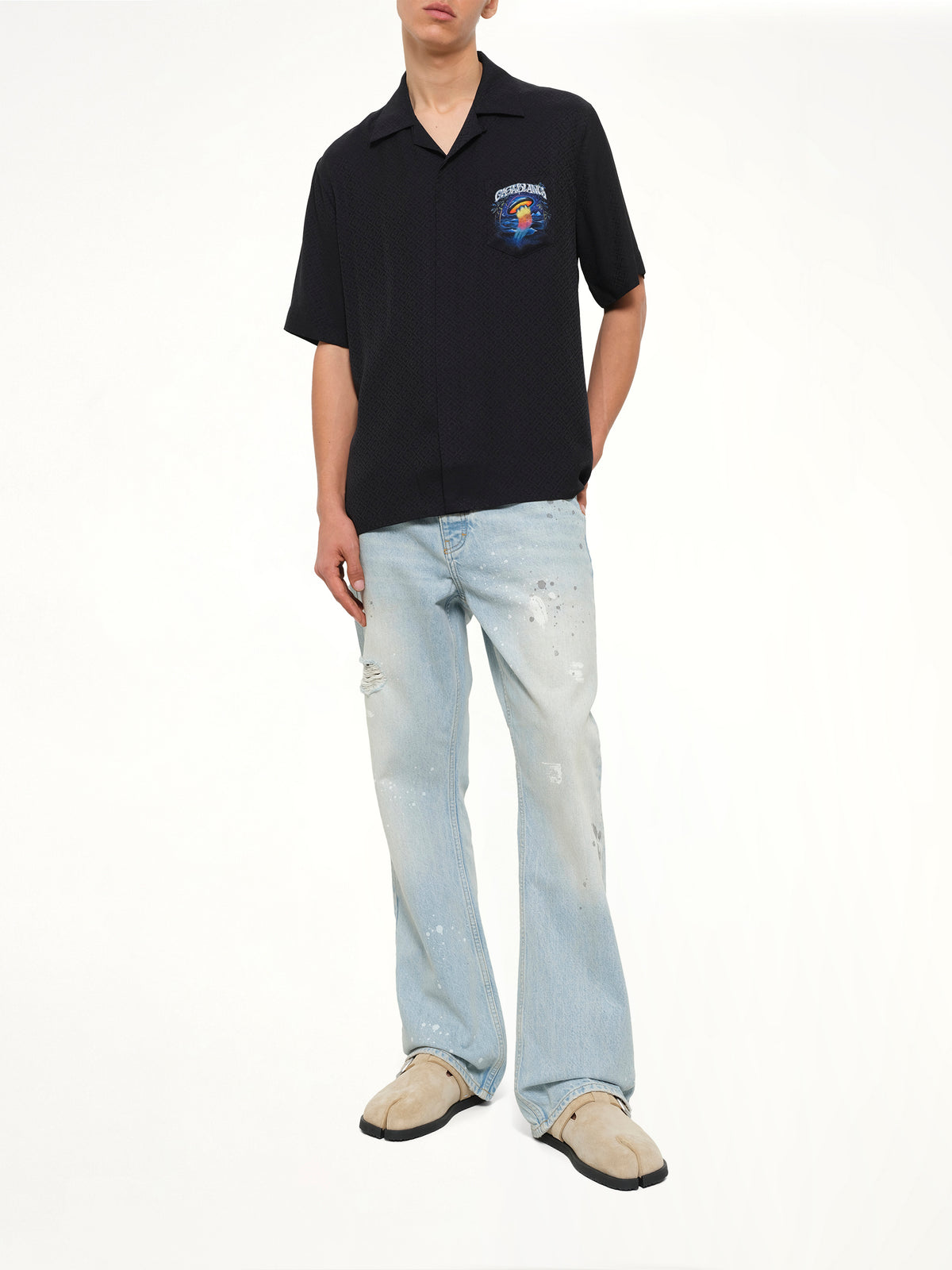 Sahara Twilight Cuban Collar SS Shirt in Black