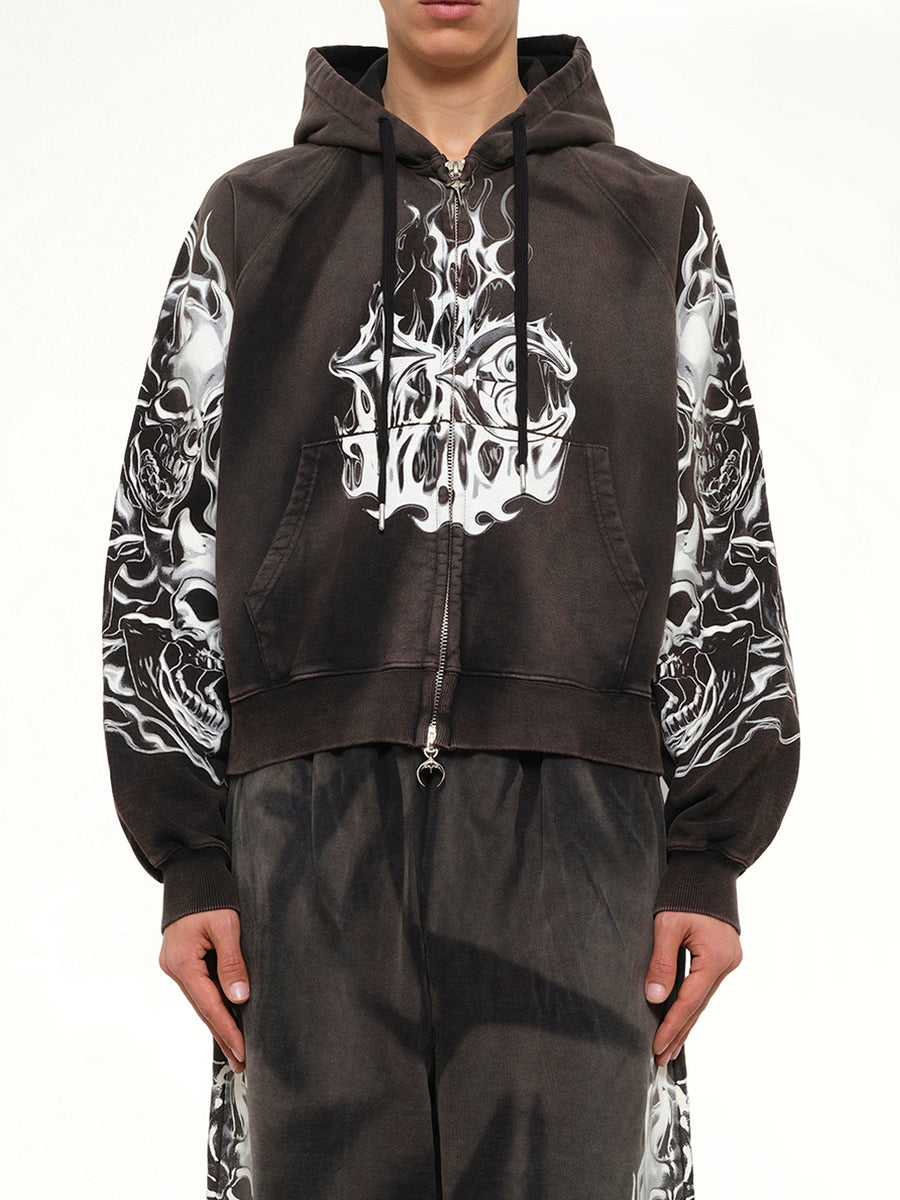 Six Riding Skull Zip-Up Hoodie in Black