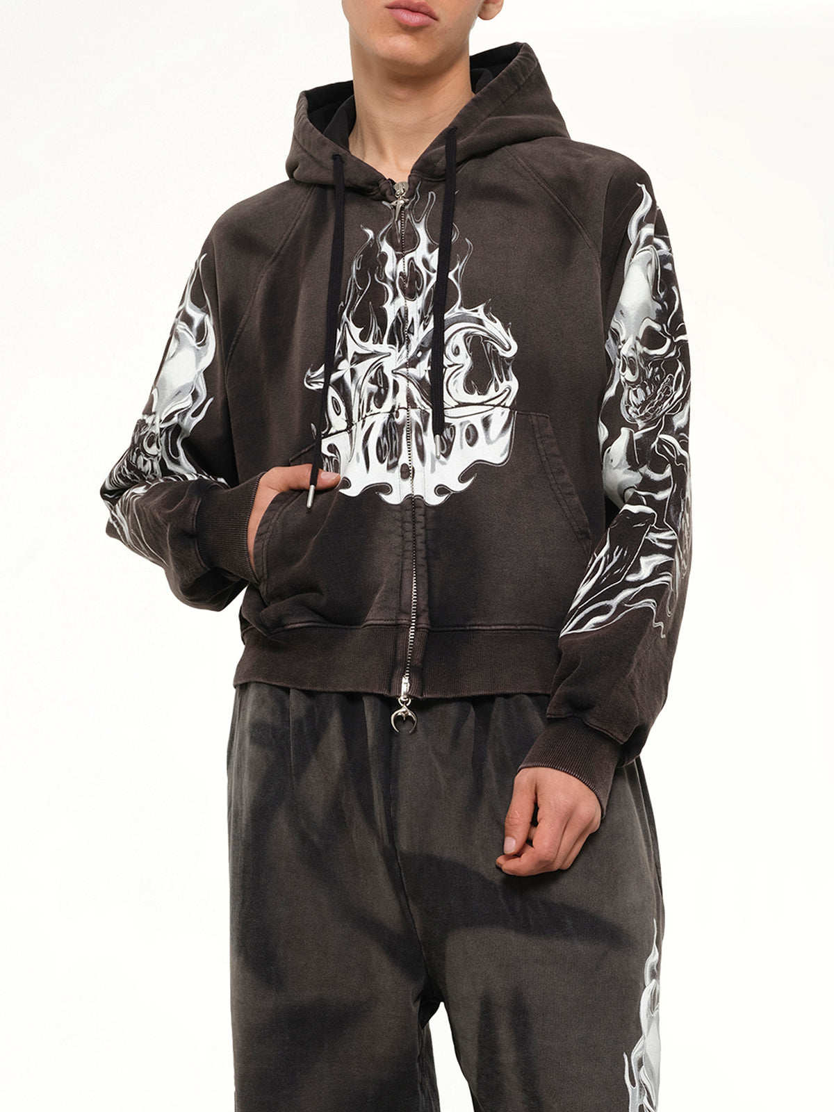 Six Riding Skull Zip-Up Hoodie in Black
