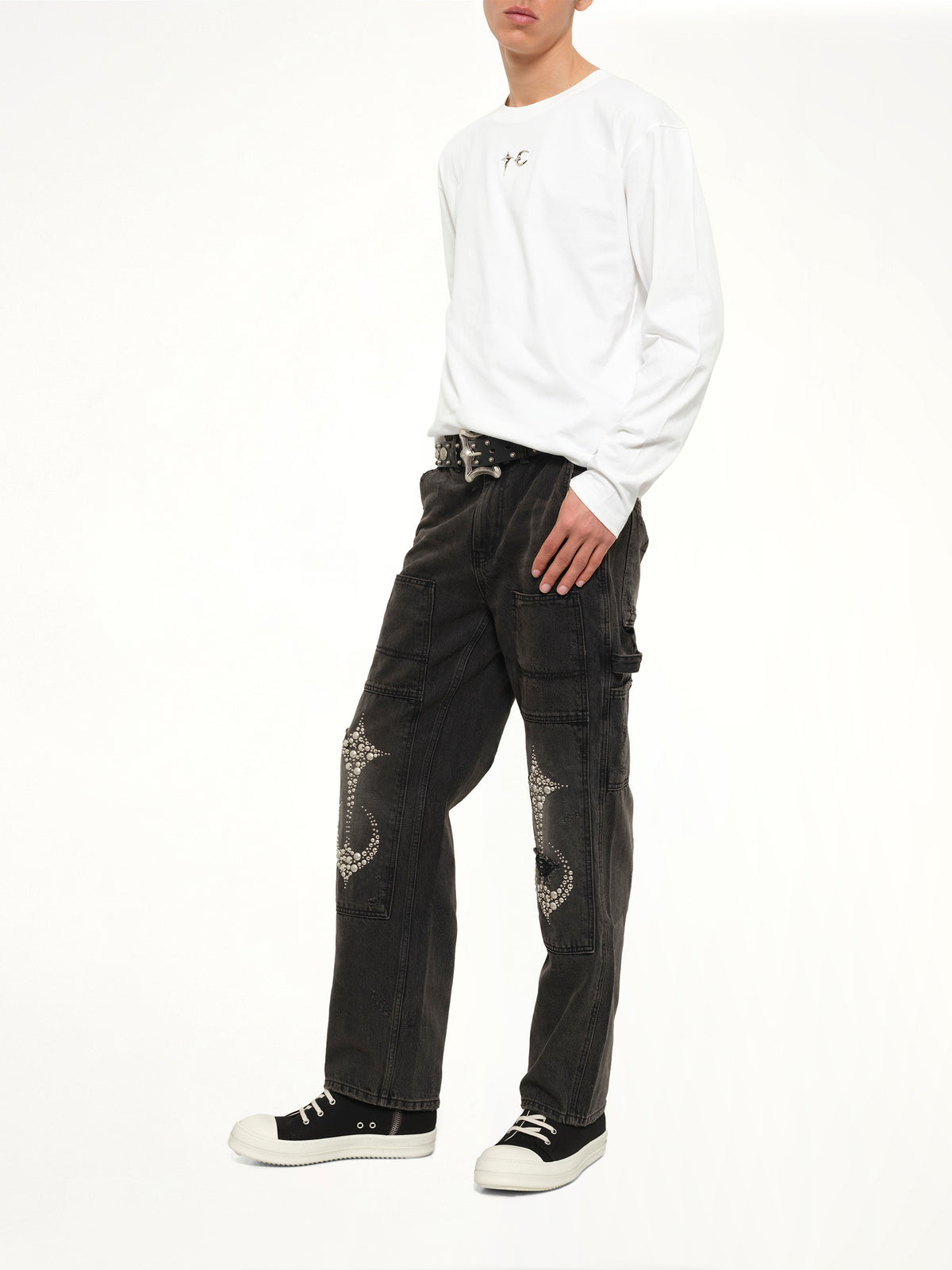 Studded Knee Carpenter Pants in Black