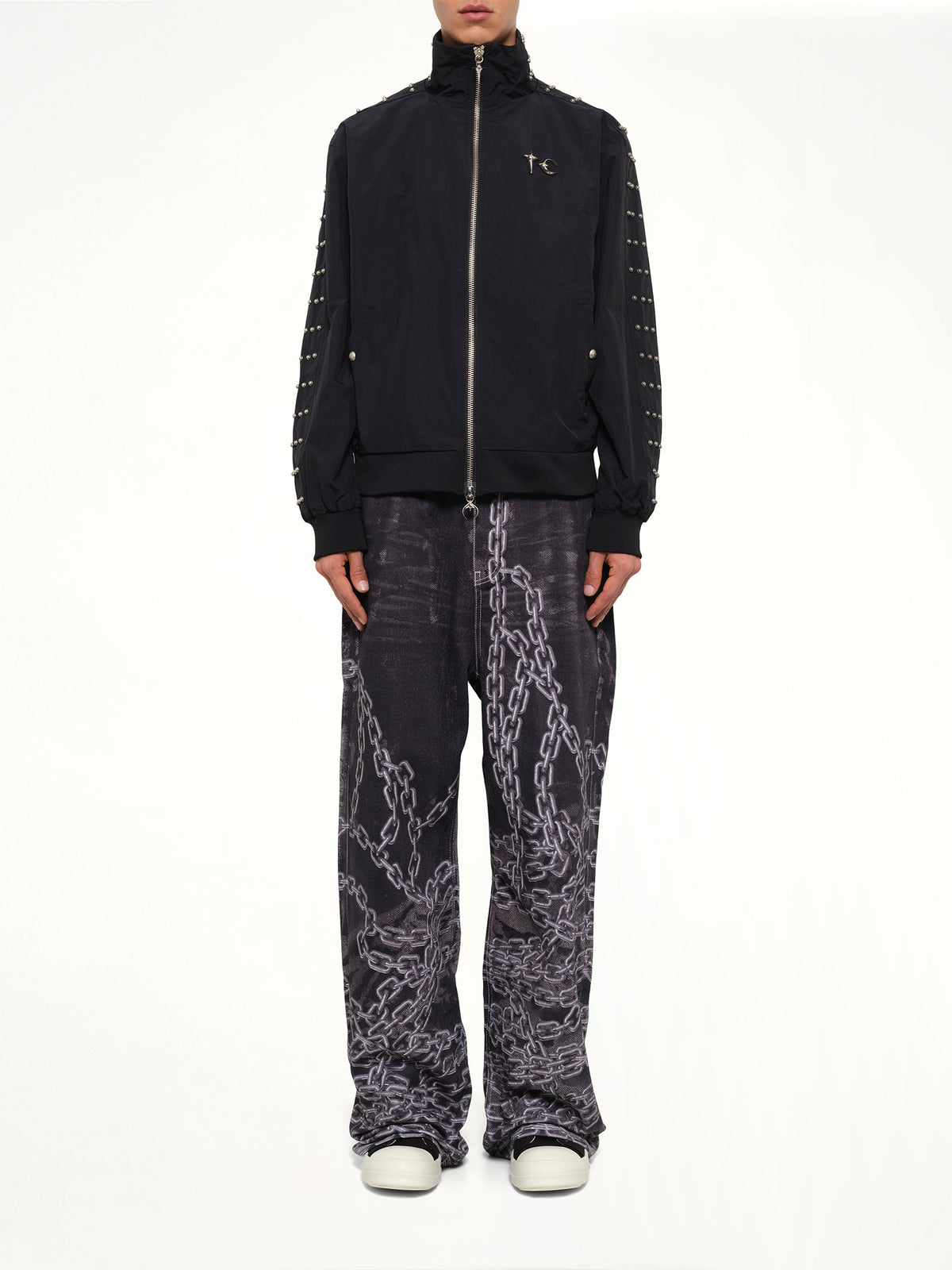 Triple Line Stud Track Jacket in Black