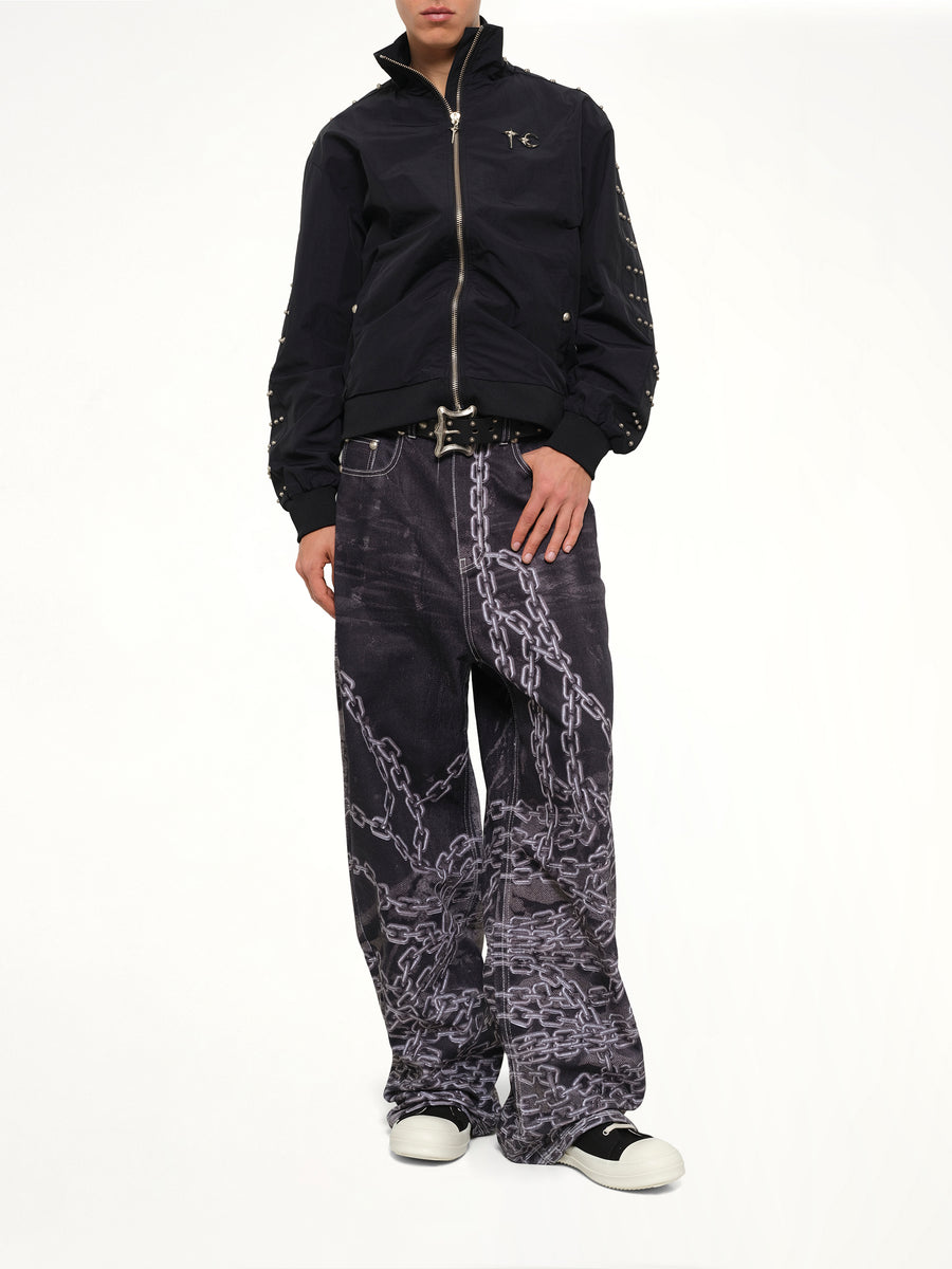 Triple Line Stud Track Jacket in Black