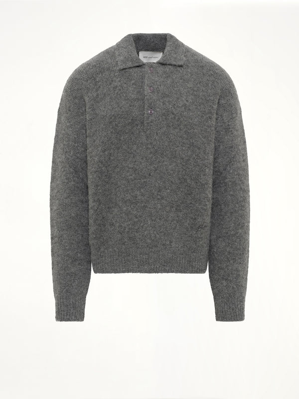 Ami Polo Sweater in Charcoal Grey