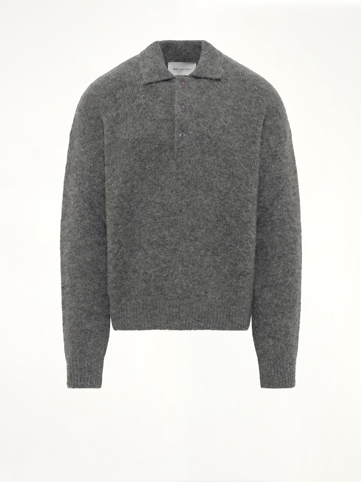 Ami Polo Sweater in Charcoal Grey