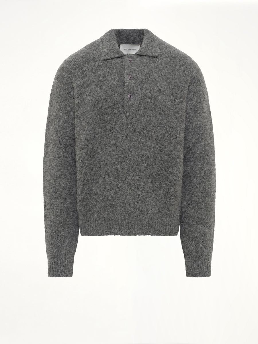 Ami Polo Sweater in Charcoal Grey