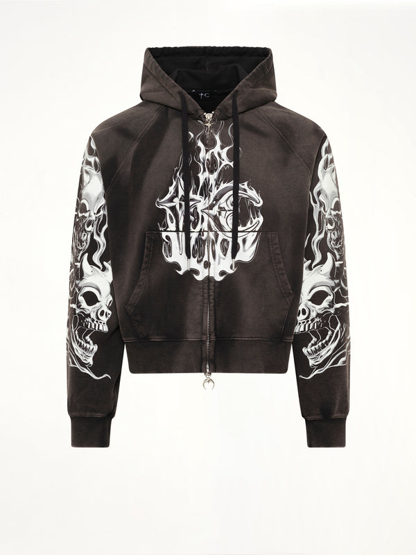 Six Riding Skull Zip-Up Hoodie in Black