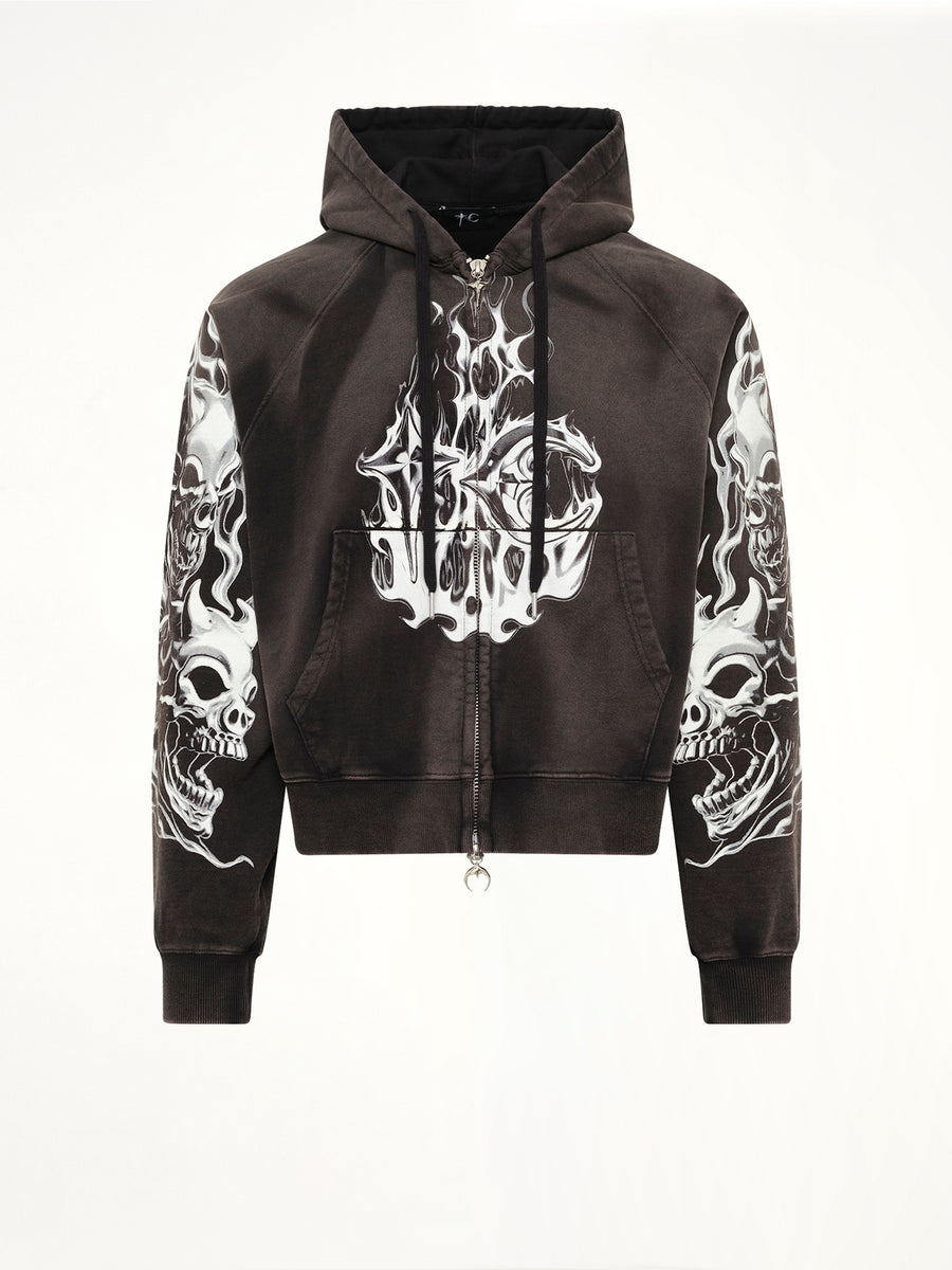 Six Riding Skull Zip-Up Hoodie in Black
