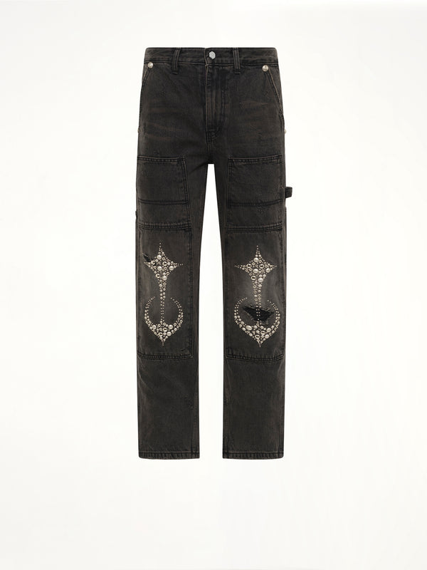 Studded Knee Carpenter Pants in Black