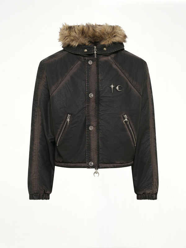 Three Riding Skull Fur Hooded Jacket in Black