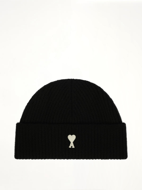 Contrasted Ami De Coeur Beanie in Black