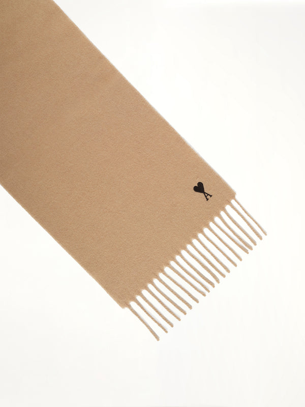Wool Scarf with Ami De Coeur Embroidery in Light Brown
