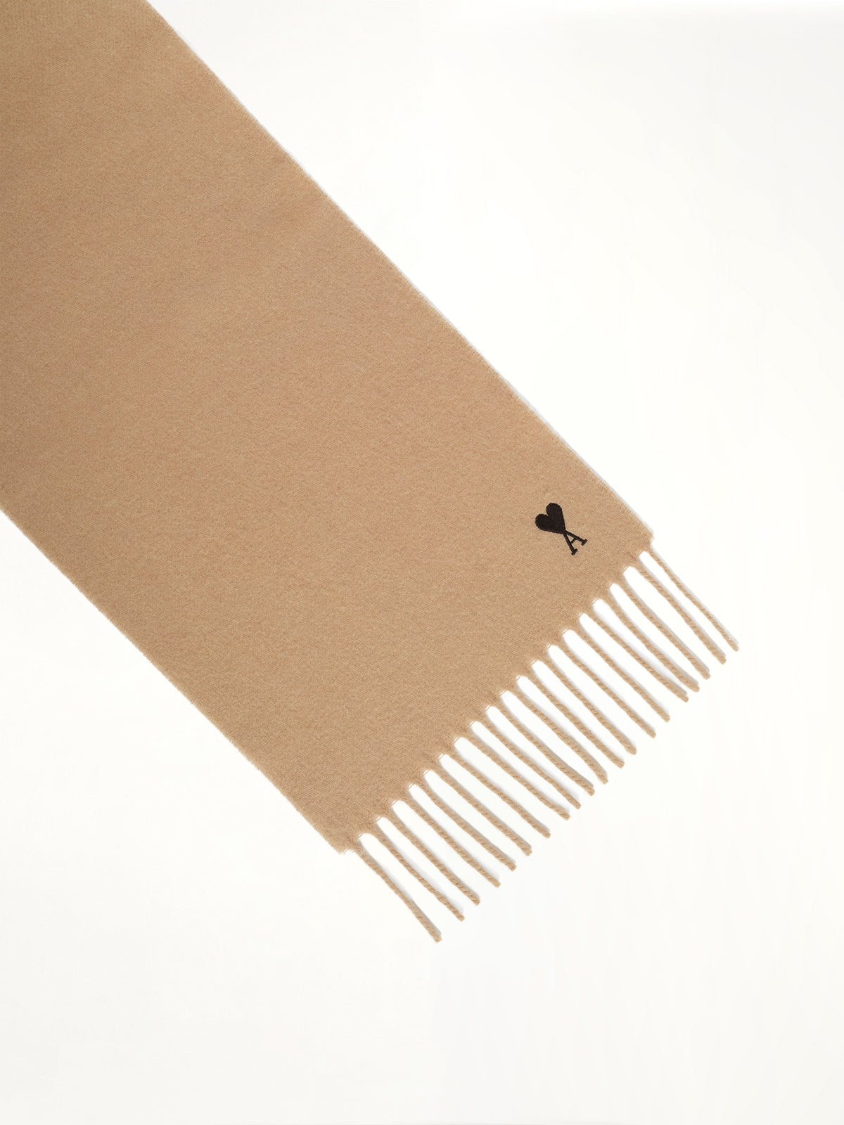 Wool Scarf with Ami De Coeur Embroidery in Light Brown