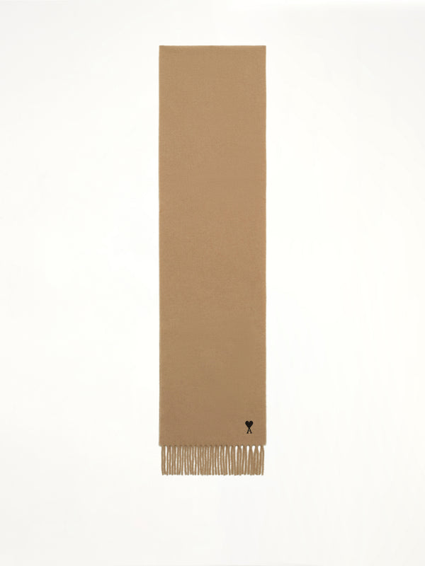 Wool Scarf with Ami De Coeur Embroidery in Light Brown