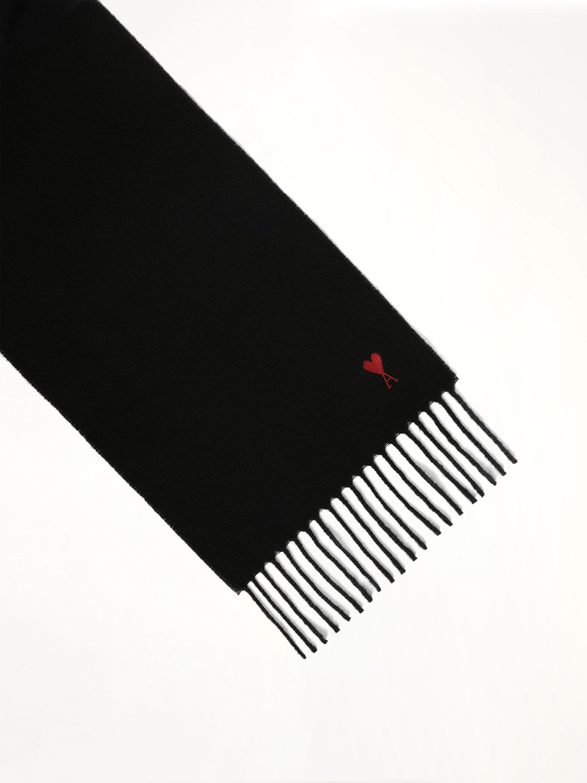 Wool Scarf with Red Ami De Coeur Embroidery in Black